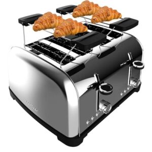 Cecotec Grille-pain Vertical 4 Fentes Courtes Toastin' time 1700 Double Inox. 1700 W, 4 Tranches de Pain, Fente Large de 3,8 cm, 2 Supports pour Pains et Tiroir Ramasse-miettes, Acier Inoxydable