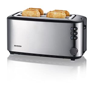 SEVERIN Grille-pain automatique 1 400 W, Toaster compact 2 fentes jusqu'à 4 tranches, Grille-pain électrique avec réglage du degré de brunissage & fonction décongélation, inox/noir, AT 2509